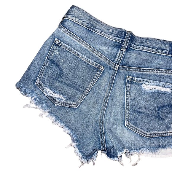 American Eagle Distressed Womens Shorts 6 Vtg Hi Rise Festival Bootie Button Fly - Picture 5 of 7